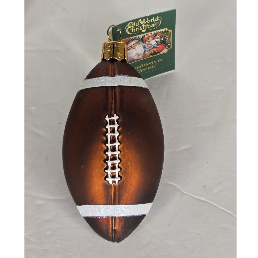 Old World Christmas Glass Football Ornament Brown Sports Holiday Decor
